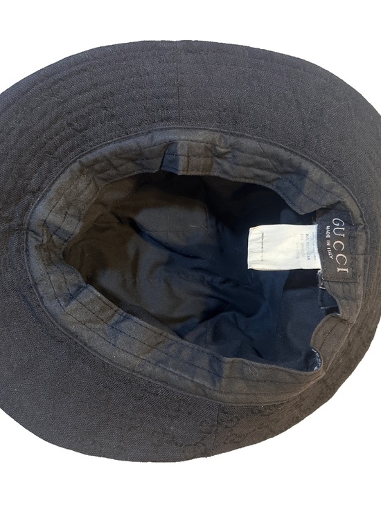 Vintage Gucci GG Monogram Bucket Hat Black Web Stripe Hardware Made in Italy